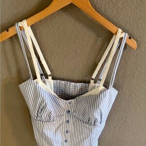 Reformation blue & white striped bustier corset top size 8 mock back button